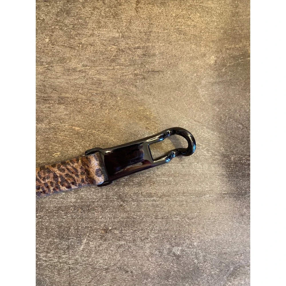 Leopard Print Skinny Belt Gunmetal T-Bar Buckle Faux Hair Animal Print Brown M